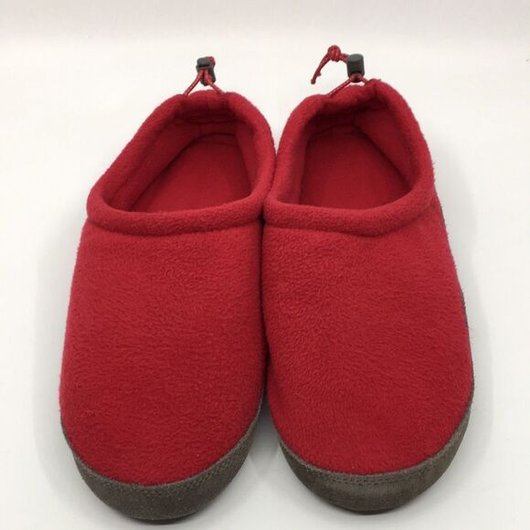 L.L. Bean Red Fleece and Leather Sole Big Kid Slippers Size 5-6 - Picture 3 of 16
